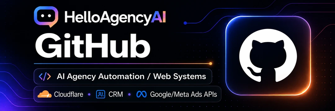 HelloAgencyAI GitHub: AI Agency Automation / Web Systems. Cloudflare, CRM, Google/Meta Ads APIs.